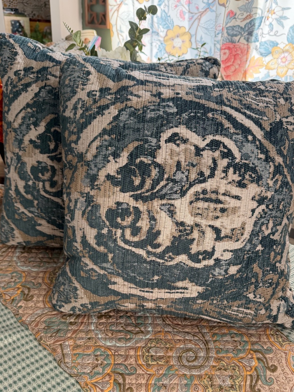 Set of Two Primitive Large Tapestry Jacquard Woven Throw Pillows